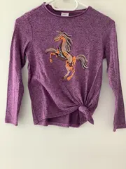 Vorschaubild 2 von Mädchen Langarmshirt Gr. 128/134 Lila Casual Pferde Pailletten Applikation