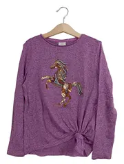Vorschaubild 1 von Mädchen Langarmshirt Gr. 128/134 Lila Casual Pferde Pailletten Applikation