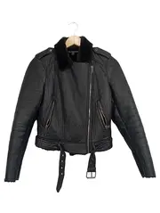 Vorschaubild 1 von TRF Bikerjacke Damen XS Lammfelloptik Schwarz gefüttert Kunstleder