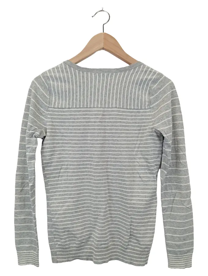 GANT Damen Pullover V-Ausschnitt Gestreift Baumwolle Grau M