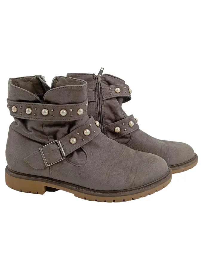 ANNA FIELD Biker-Stiefelette Damen Perlen Nieten Reißverschluss