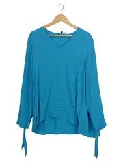 Vorschaubild 1 von Damen Langarmshirt Gr. 44/XXL Türkis Modern V-Ausschnitt