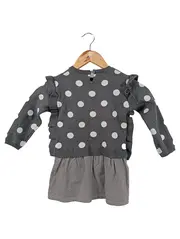 Vorschaubild 2 von Kinder Freizeitkleid Strickkleid Punkte Grau Gr. 98 Rüschen Baumwolle
