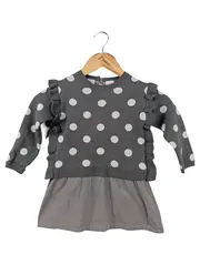 Vorschaubild 1 von Kinder Freizeitkleid Strickkleid Punkte Grau Gr. 98 Rüschen Baumwolle
