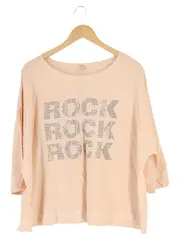 Vorschaubild 1 von Bluse Damen 44/L Beige Casual Streetwear Strass Schriftzug
