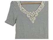 Vorschaubild 2 von EDC Damen T-Shirt Grau Gestreift Häkelkragen XS