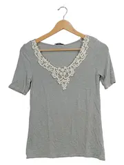 Vorschaubild 1 von EDC Damen T-Shirt Grau Gestreift Häkelkragen XS