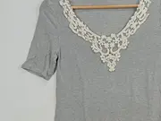 Vorschaubild 5 von EDC Damen T-Shirt Grau Gestreift Häkelkragen XS