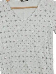 Vorschaubild 2 von Damen T-Shirt Gr. 40/L Weiß V-Ausschnitt Muster Casual