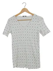 Vorschaubild 1 von Damen T-Shirt Gr. 40/L Weiß V-Ausschnitt Muster Casual