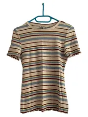 Vorschaubild 2 von Damen T-Shirt Gr. 36/S Mehrfarbig Gestreift Kurzarm Baumwolle