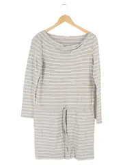 Vorschaubild 1 von Damen Freizeitkleid Gr. 38/M Grau Gestreift Casual Baumwolle Langarm