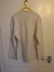 Vorschaubild 2 von Herren Strickpullover Zopfmuster Beige Größe L Rundhals