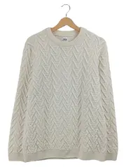 Vorschaubild 1 von Herren Strickpullover Zopfmuster Beige Größe L Rundhals