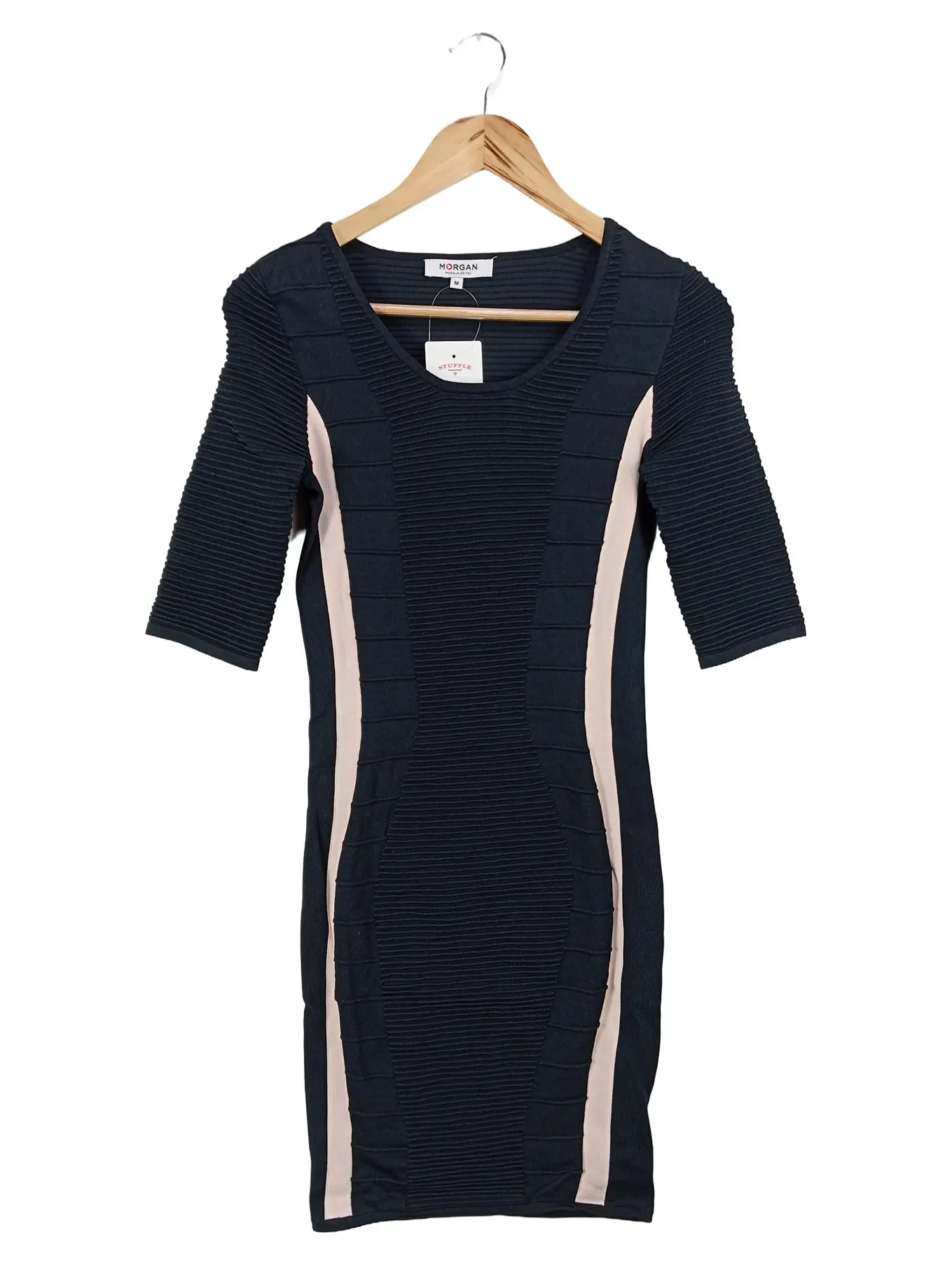 MORGAN festliches Kleid Damen 38/M Blau Elegant Midikleid 3/4-Arm Rippstrick