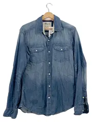 Vorschaubild 1 von Herren Jeanshemd Gr. 38/XXS Blau Casual Langarm Baumwolle