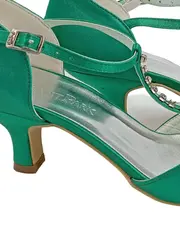 Vorschaubild 2 von Elegantpark Damen Pumps Gr. 36 Grün Satin Strass T-Strap Peep Toe