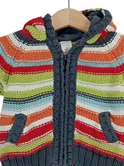 Vorschaubild 2 von Baby Strickjacke Gr. 62 Mehrfarbig Gestreift mit Kapuze