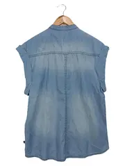 Vorschaubild 2 von Damen Bluse Gr. 34/XS Blau Lyocell Denim Casual Kurzarm