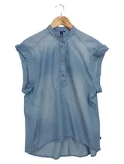 Vorschaubild 1 von Damen Bluse Gr. 34/XS Blau Lyocell Denim Casual Kurzarm