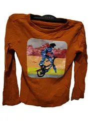 Vorschaubild 1 von Jungen Langarmshirt Orange Gr. 128 mit Pailletten Fahrrad Motiv Casual