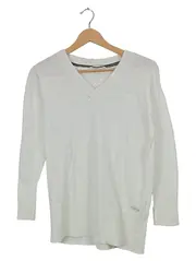 Vorschaubild 1 von Damen Pullover V-Ausschnitt Weiß Gr. XS Langarm Basic Strick