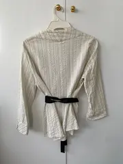 Vorschaubild 2 von Damen Blazer Gr. 40/L Beige Gestreift Wickel-Design Modern