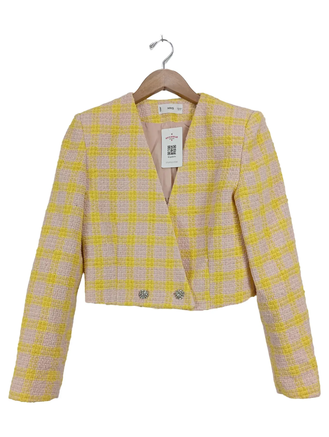 MANGO MNG Damen Blazer kariert Modern Pink Gelb Gr. 36/S