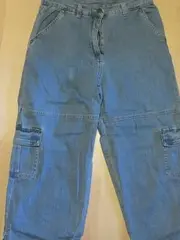 Vorschaubild 3 von Kinder Cargo Jeans Shorts Capri Hose Blau Gr. 164 Baumwolle