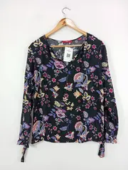 Vorschaubild 2 von Damen Hemdbluse Gr. 40 L Mehrfarbig Blumenmuster Casual Langarm Shirt