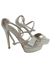 Vorschaubild 1 von Damen Sandaletten Silber Gr. 39 Elegant High Heels Plateau Party Schuhe