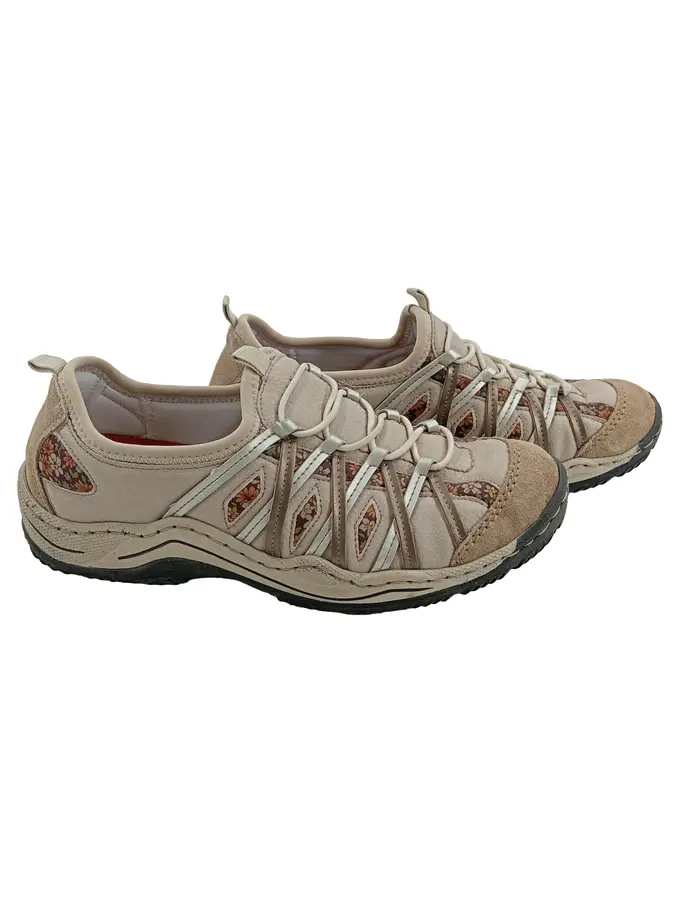 RIEKER Damen Outdoorschuhe Sneaker 37 Beige Floral Muster
