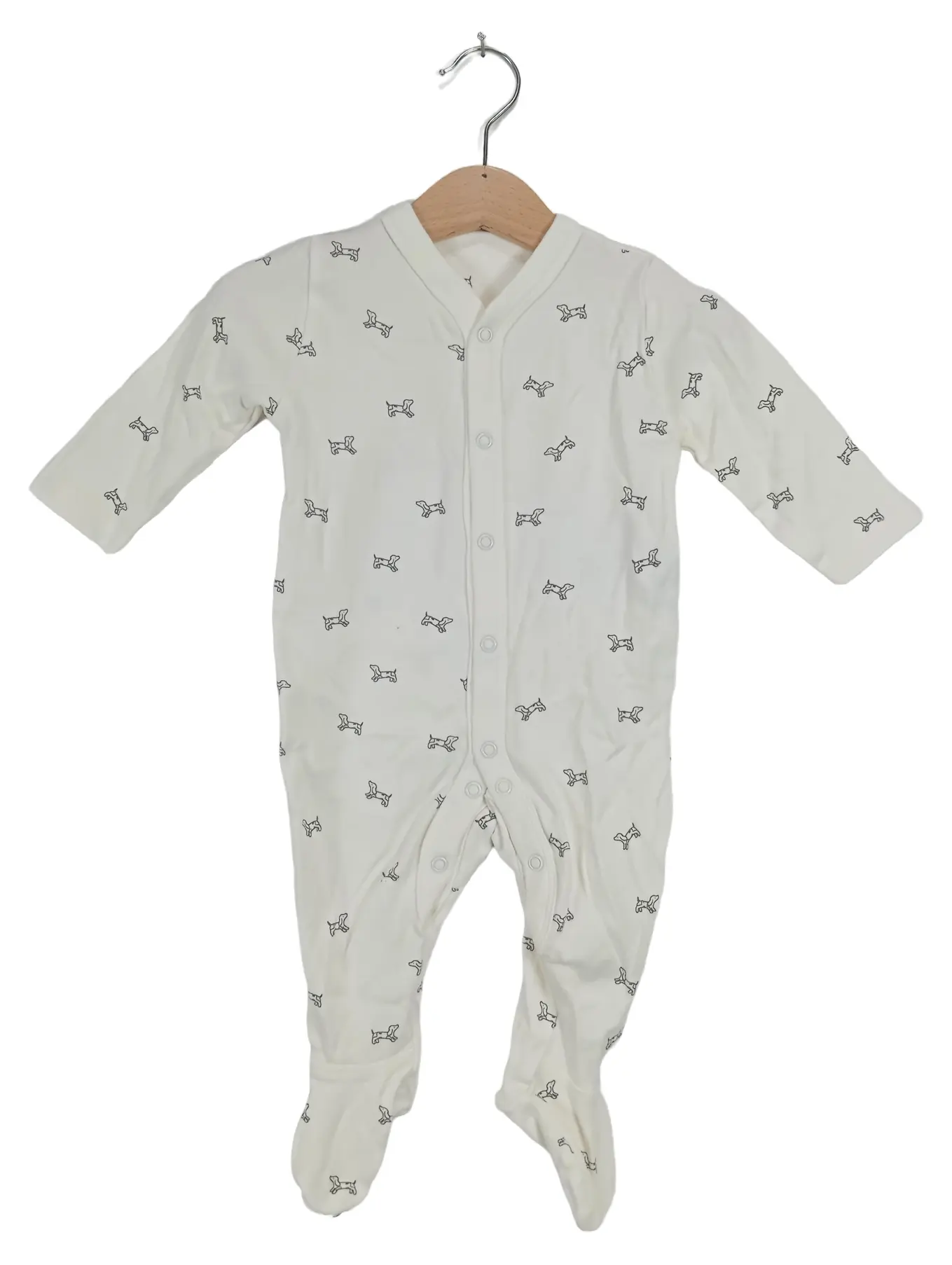 M&S Baby Strampler Schlafanzug Hundemuster Gr. 74 Weiß Baumwolle