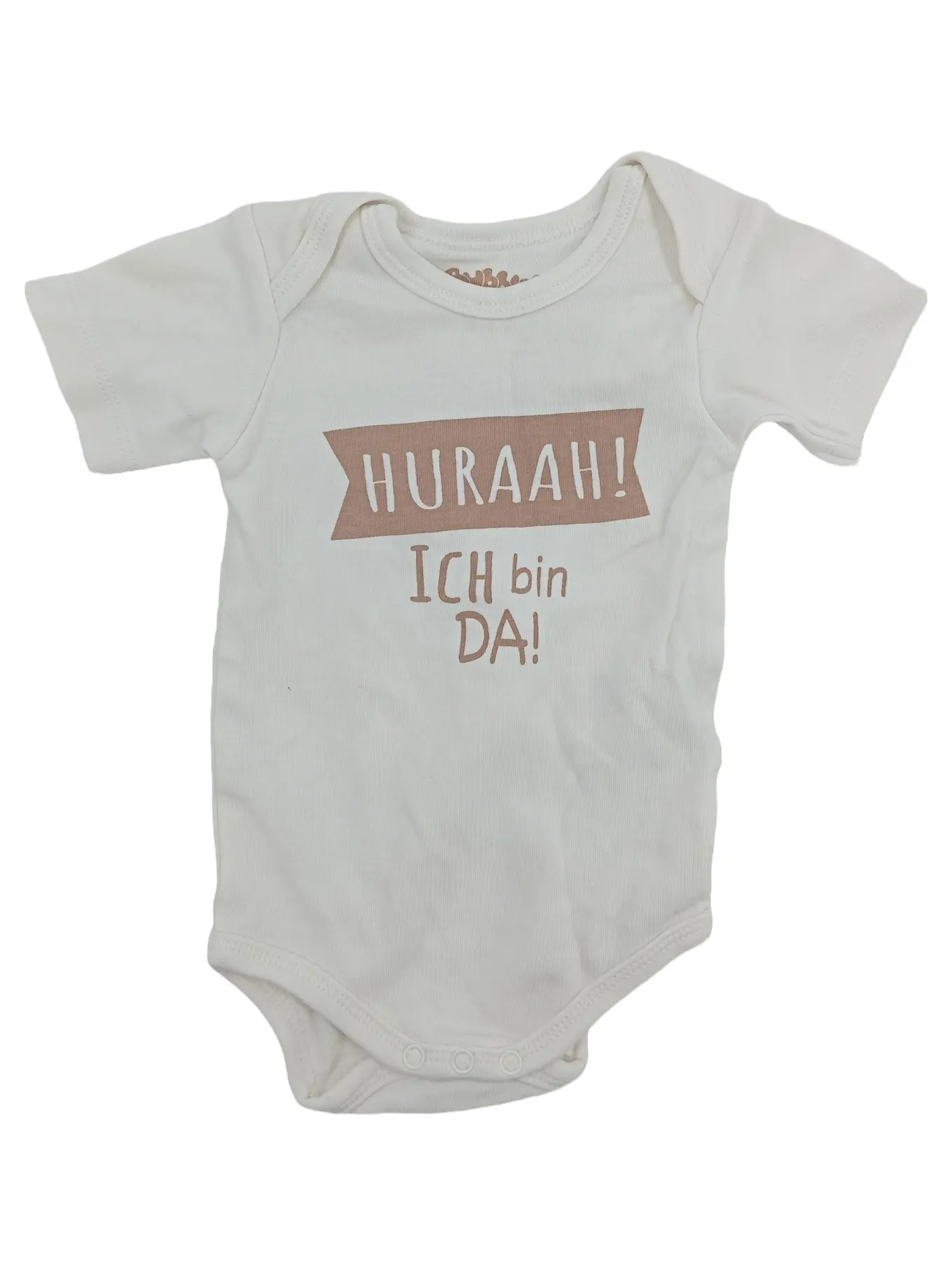 MARKENLOS Bubble Gum Baby Body "Huraah! Ich bin da!" Gr. 62/68 Weiß Baumwolle