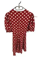 Vorschaubild 2 von Damen Festliches Kleid Rot Punkte Gr. M Retro Midikleid