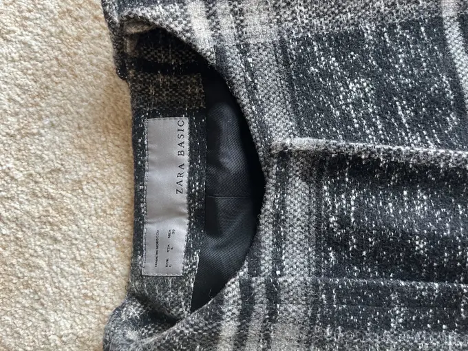 ZARA BASIC Wollmantel Damen Kariert Klassisch Schwarz 38 M