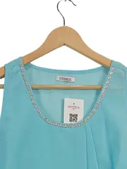 Vorschaubild 2 von Damen Top Bluse Gr. 40 L Türkis Elegant mit Ziersteinen