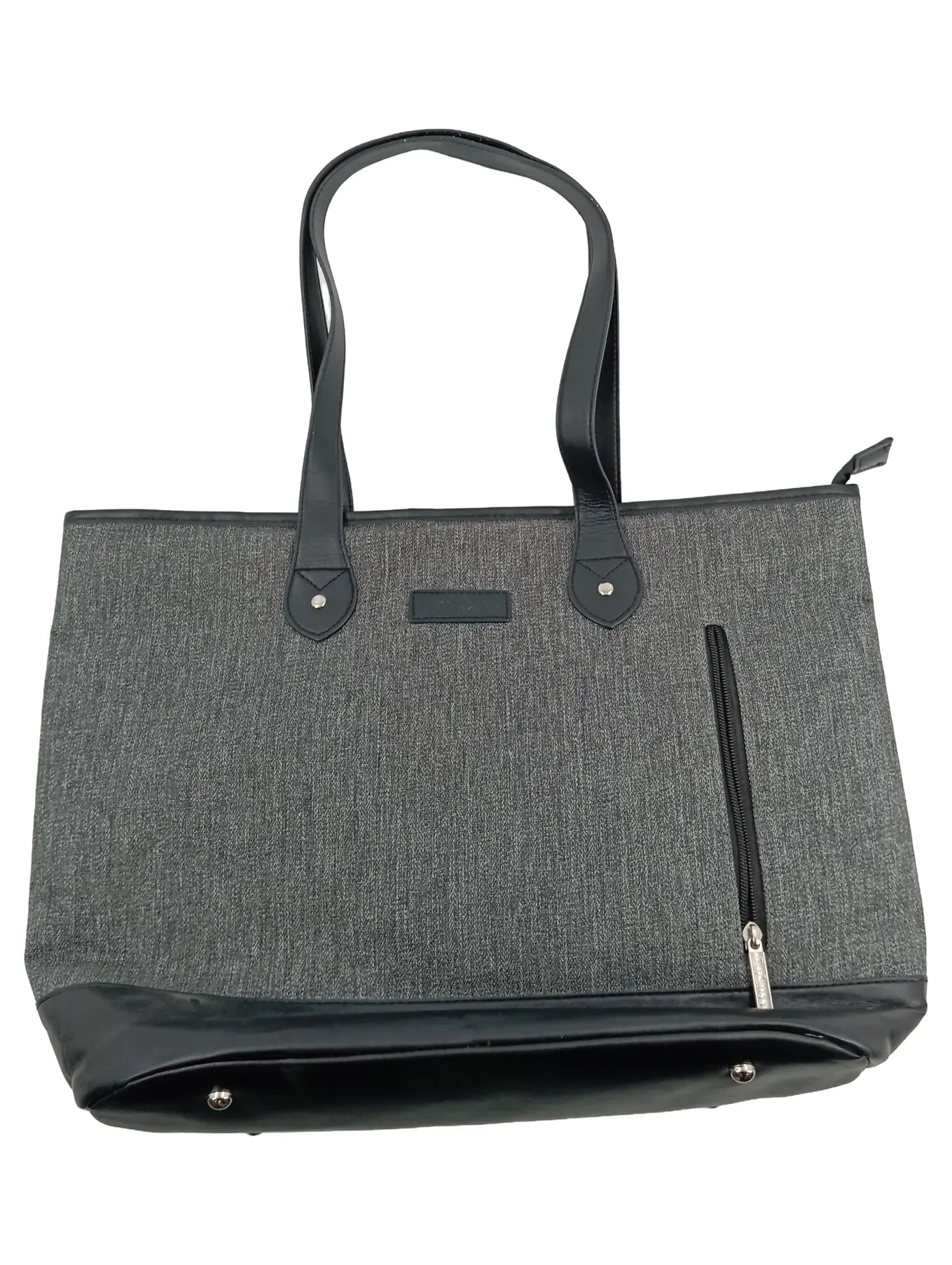 LOKASS Damen Henkeltasche Business Grau Stoff Lederdetails 38x30cm Shopper Tasche