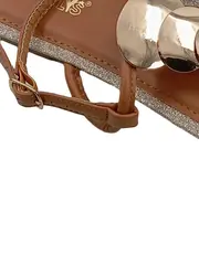 Vorschaubild 4 von Damen Zehentrenner Sandalen Gr. 37 Braun Glitzer Metallic