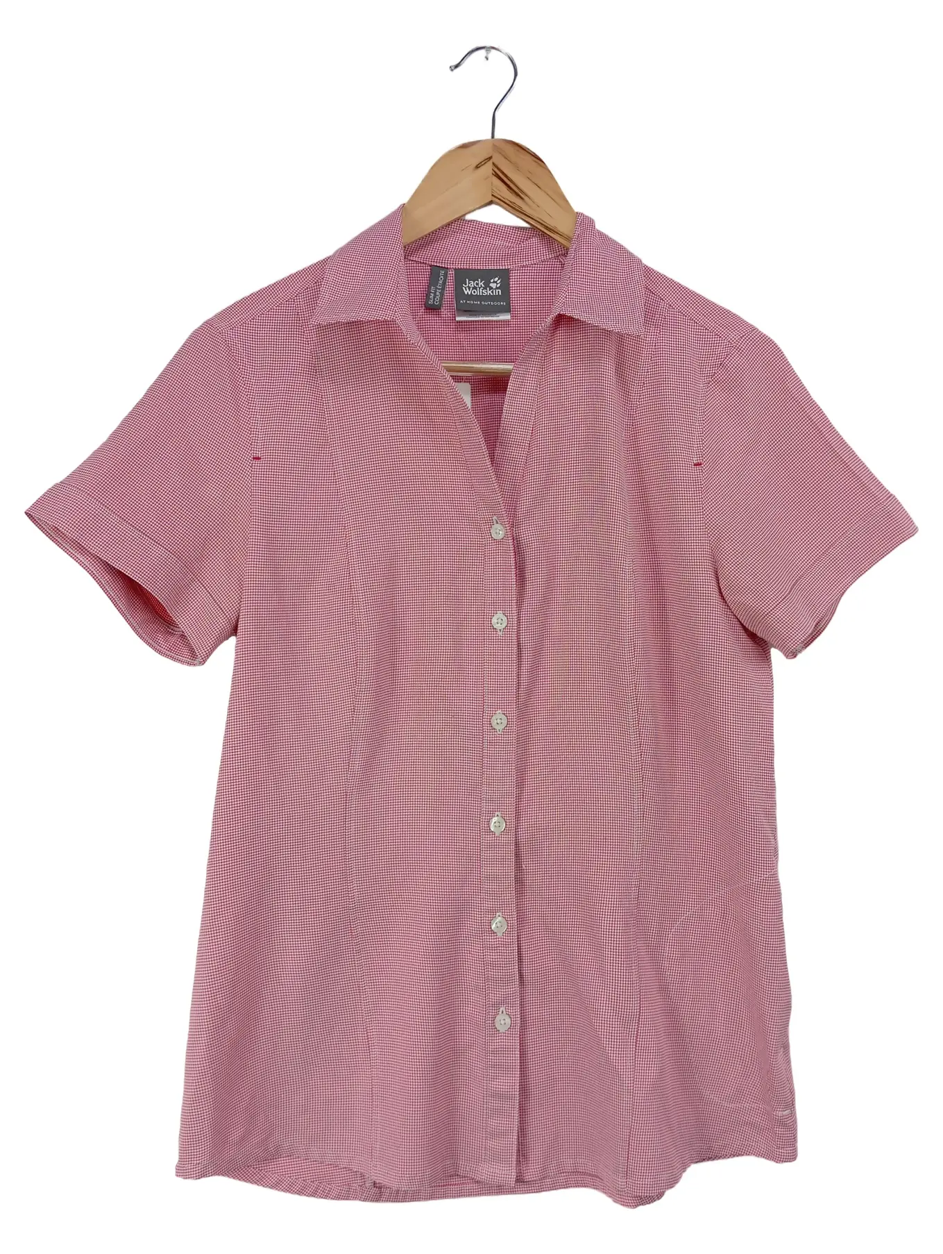 JACK WOLFSKIN Damen Bluse 40/M Rosa Kariert Kurzarm Outdoor Sport