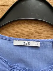 Vorschaubild 2 von edc Damen Bluse Langarm Blau Gestreift Gr. 34/XS Casual Raffungen Baumwolle