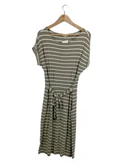 Vorschaubild 1 von Sommerkleid Midikleid Damen Gr. 38 Oliv Gestreift Viskose