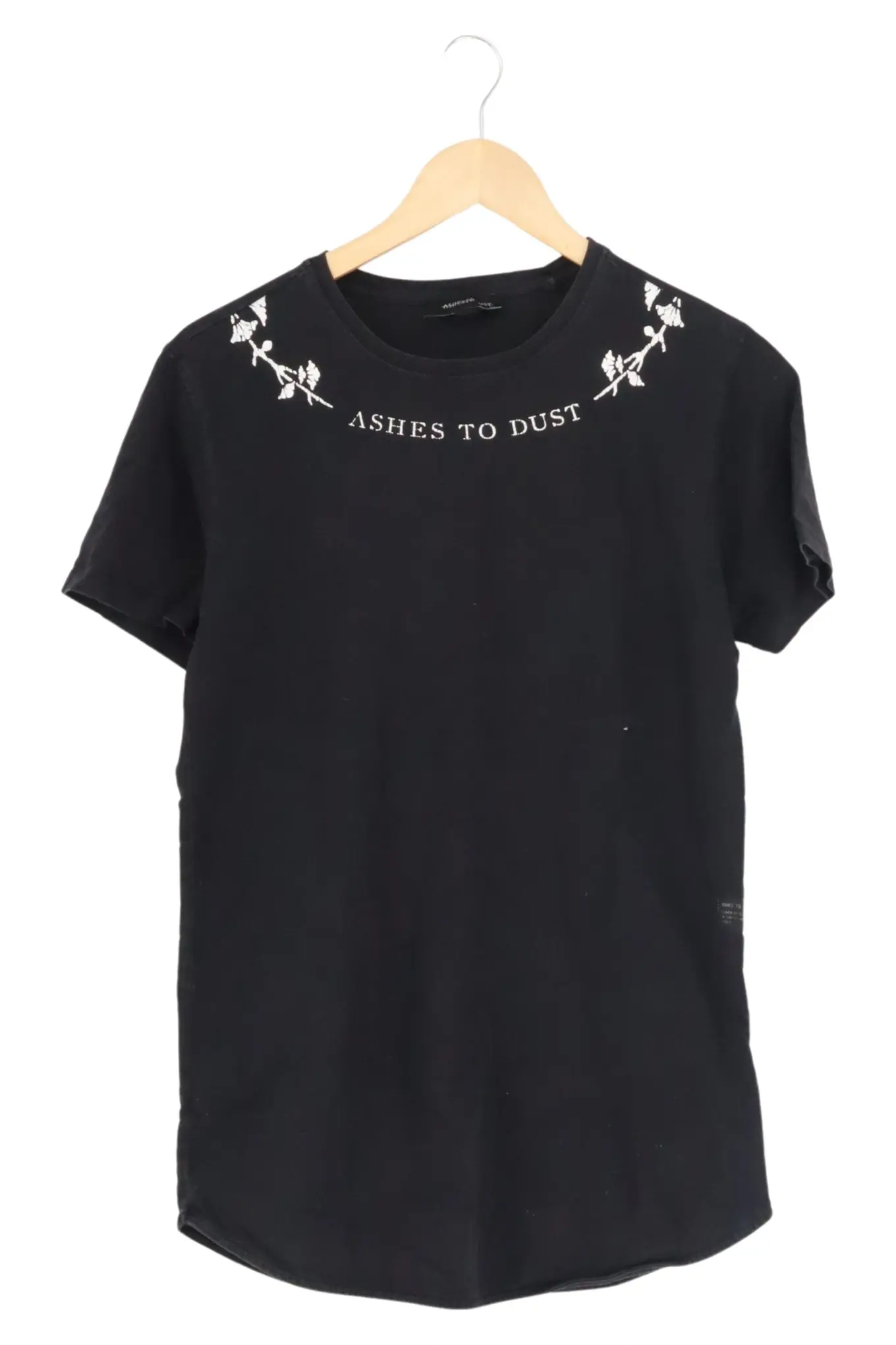 ASHES TO DUST Damen T-Shirt Schwarz 32/XS Schriftzug Blumen Casual