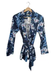 Vorschaubild 1 von Damen Kimono Morgenmantel Blumenmuster Blau Gr. S/36