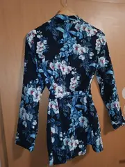 Vorschaubild 2 von Damen Kimono Morgenmantel Blumenmuster Blau Gr. S/36
