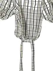 Vorschaubild 2 von Damen Bluse kariert Raffung Schleife Cropped Kurzarm weiß XS