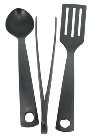 Vorschaubild 1 von Servierbesteck Set 3tlg Schwarz Kunststoff Löffel Zange Pfannenwender