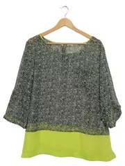 Vorschaubild 1 von Damen Bluse Gr. 46 Grün Abstrakt Neon Akzente Polyester