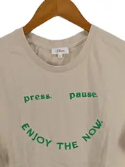 Vorschaubild 4 von Damen T-Shirt Gr. M Beige Schriftzug Stickerei Casual Freizeit