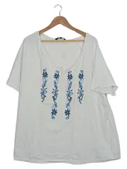 Vorschaubild 1 von Damen Bluse Blumenmuster Stickerei Weiß Gr. 52 Kurzarm